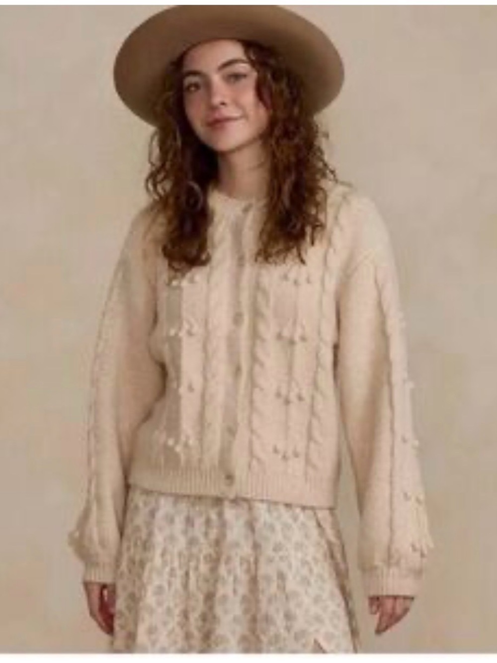 Rylee + Cru Cream Knit Pom-Pom Cardigan Sweater XL